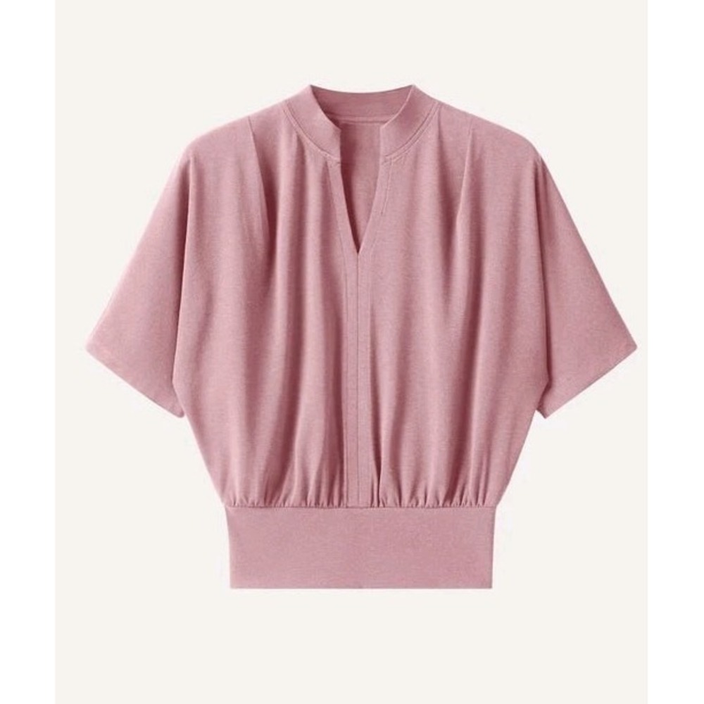 OGL Move Stand Up Collar V-Neck Short Sleeve Pullover Top Peach Rose NWT Medium